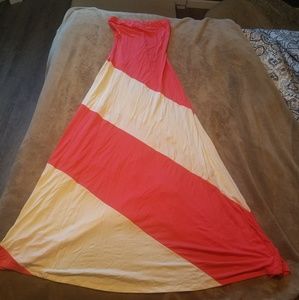 Coral and Ivory Strapless Maxi Dress